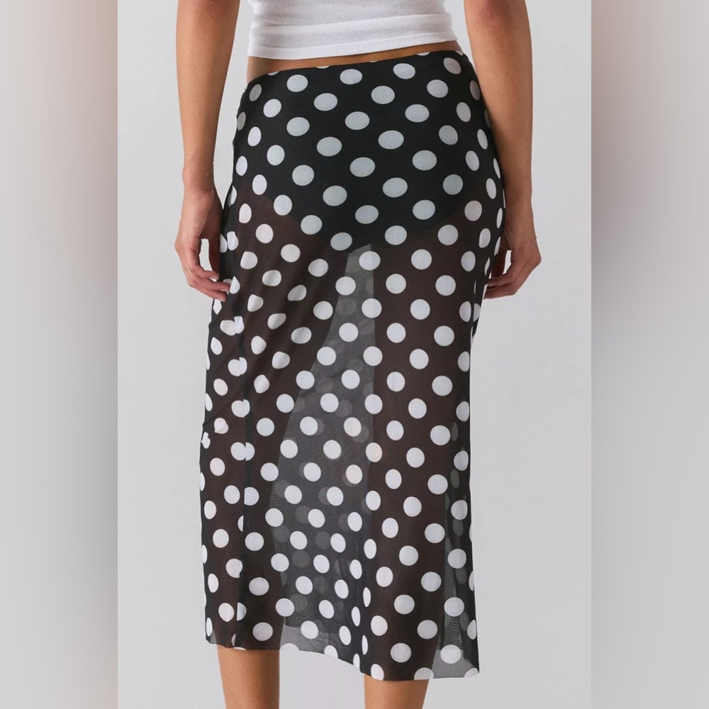 UO Dottie Sheer Mesh Polka Dot Midi Skirt - Picture 3 of 9